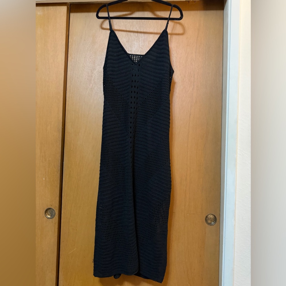 Black Knit Sleeveless Crochet Dress